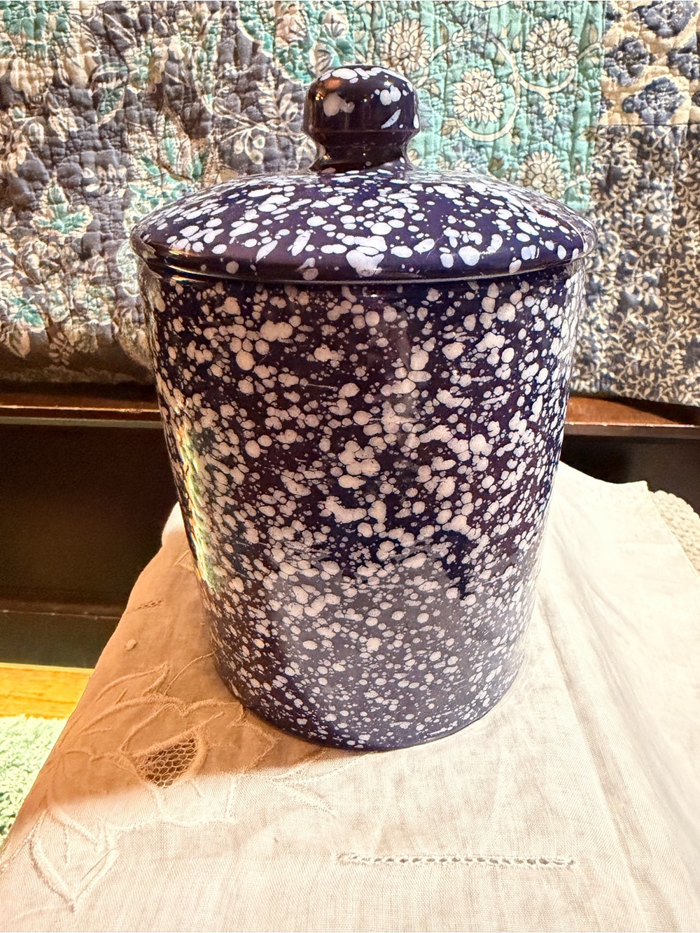 VTG 5” Blue Speckled Terracotta Canister with Lid